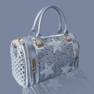 Mini Duffel Tote handbag Silver White