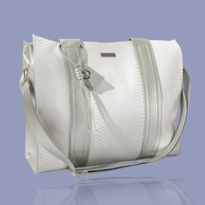 White Luxe Croc Printed and Silver Metallic Straps Tote