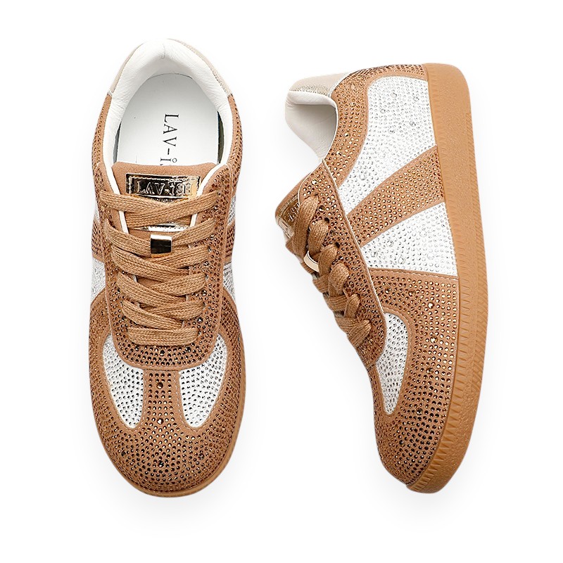 Tan Bedazzle Velvet Sneaker