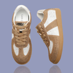 Tan Bedazzle Velvet Sneaker